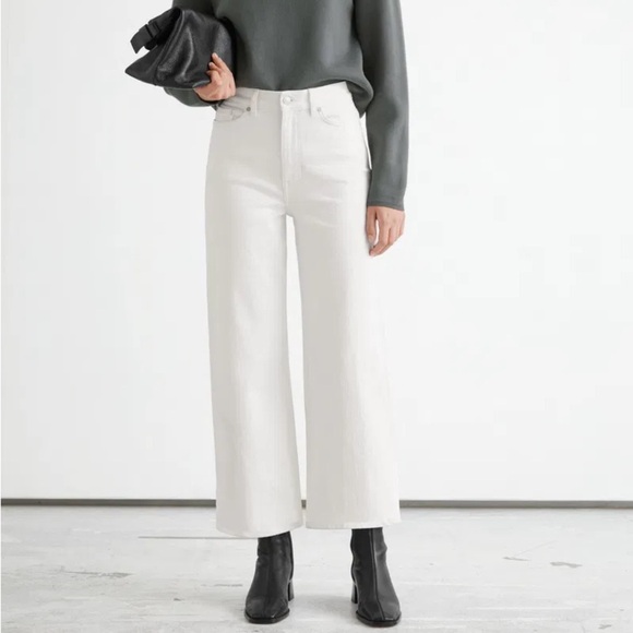 & Other Stories white high waist Treasure wide leg ankle jeans - size 30 - Picture 1 of 11